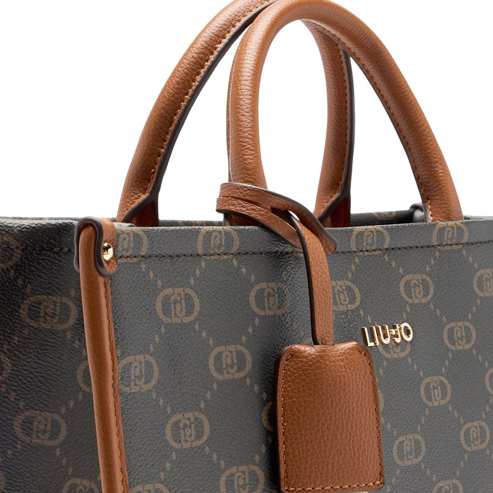Borsa Donna a Mano Large LIU JO Marrone con Logo Monogram e Inserto effetto Bottalato Pan di Zenzero
