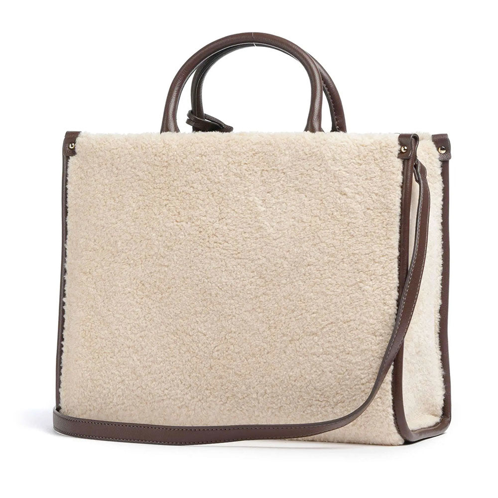 Borsa Donna a Mano Large LIU JO effetto Bottalato Moro Light con Inserti in Teddy Bianco