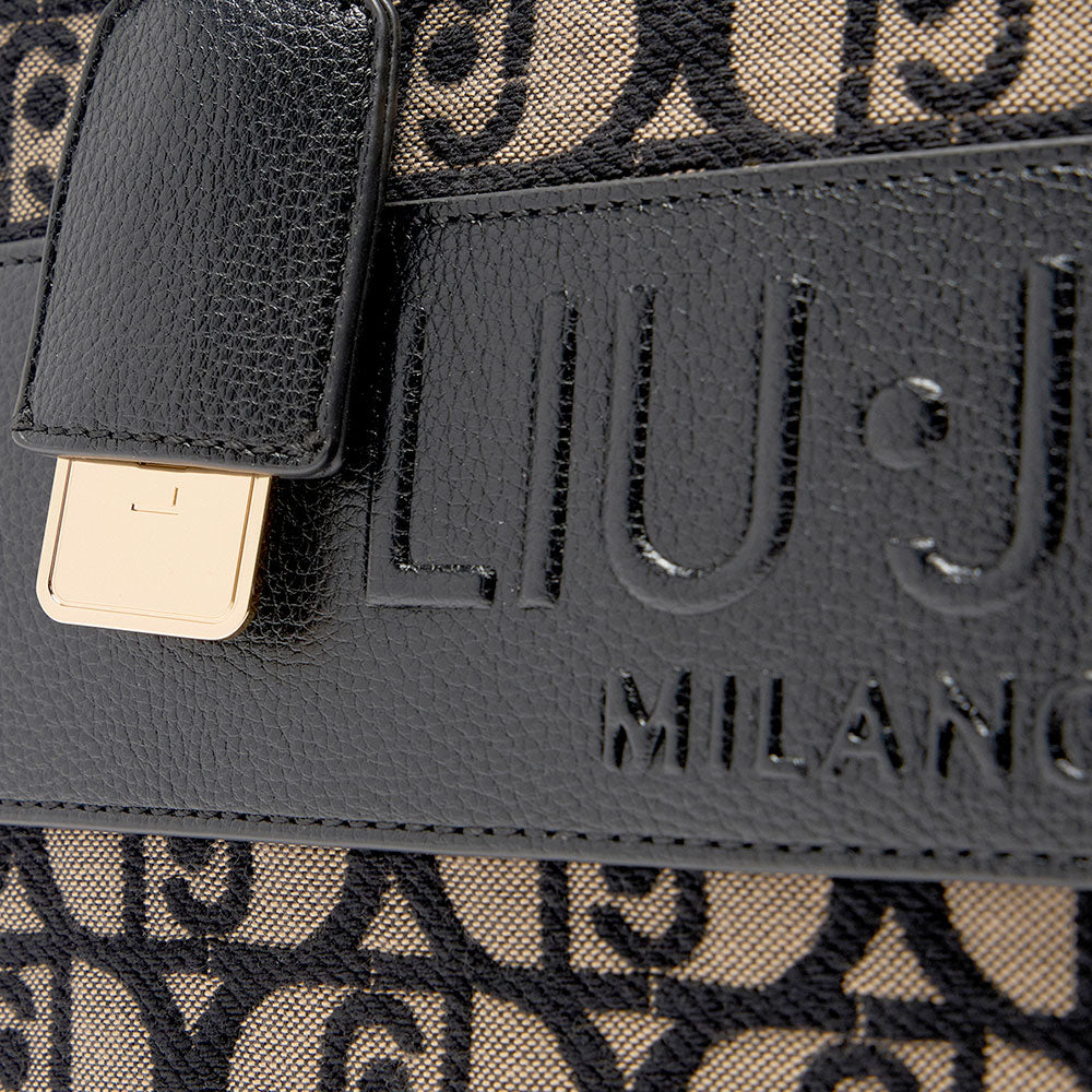 Borsa Donna a Mano Large LIU JO in Tessuto Jacquard Nero con Logo Monogram All Over