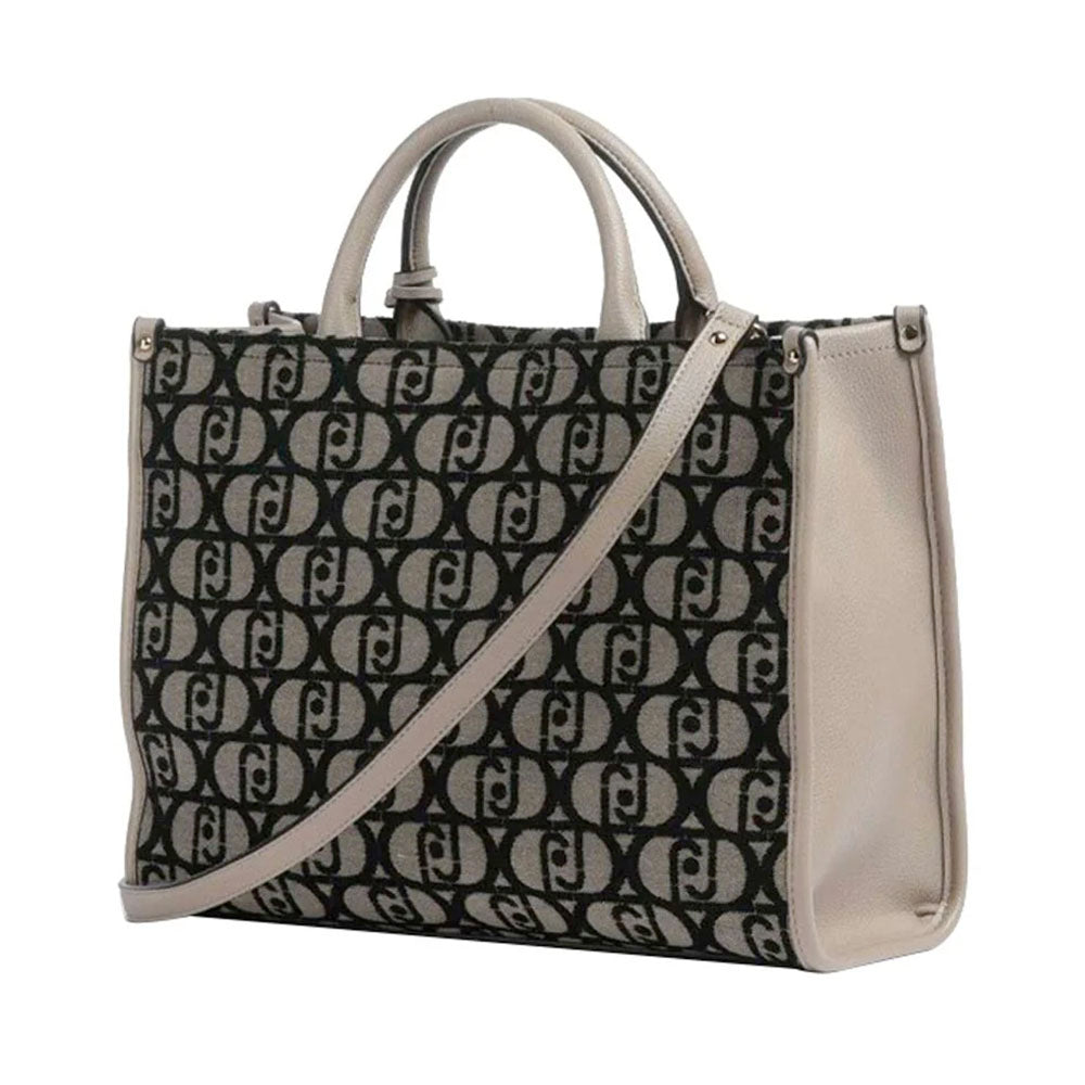 Borsa Donna a Mano Large LIU JO in Tessuto Jacquard Beige con Logo Monogram All Over