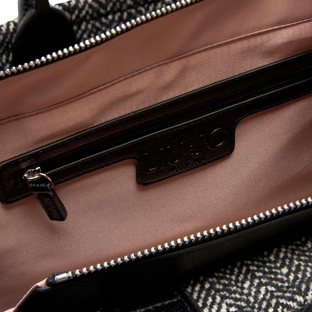 Borsa Donna a Mano Large LIU JO in Tessuto Chevron Nero con Paillettes