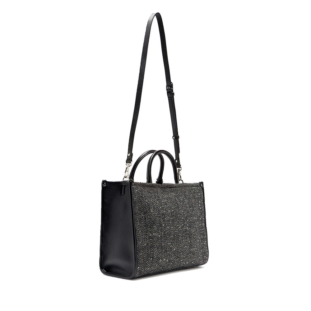 Borsa Donna a Mano Large LIU JO in Tessuto Chevron Nero con Paillettes