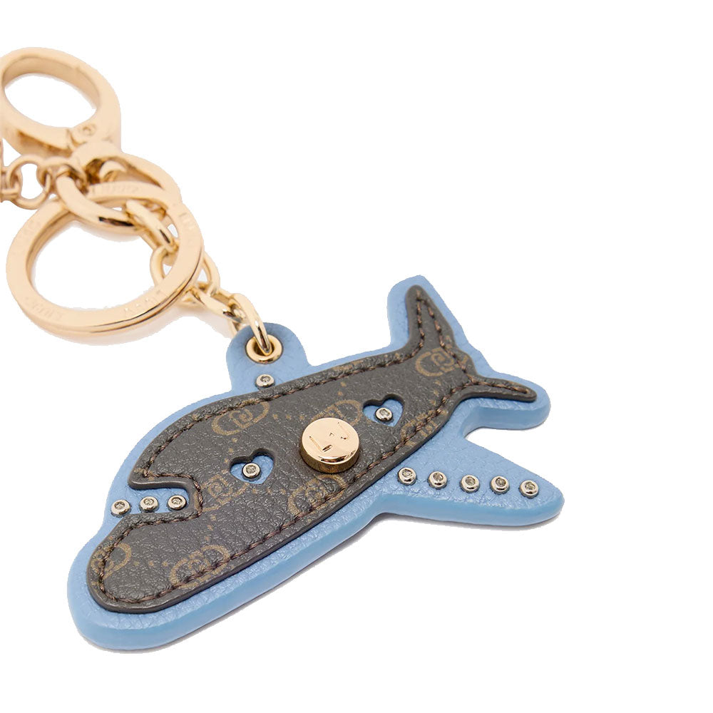 Portachiavi Donna LIU JO con Aeroplano Azzurro e Marrone Stampa Monogram