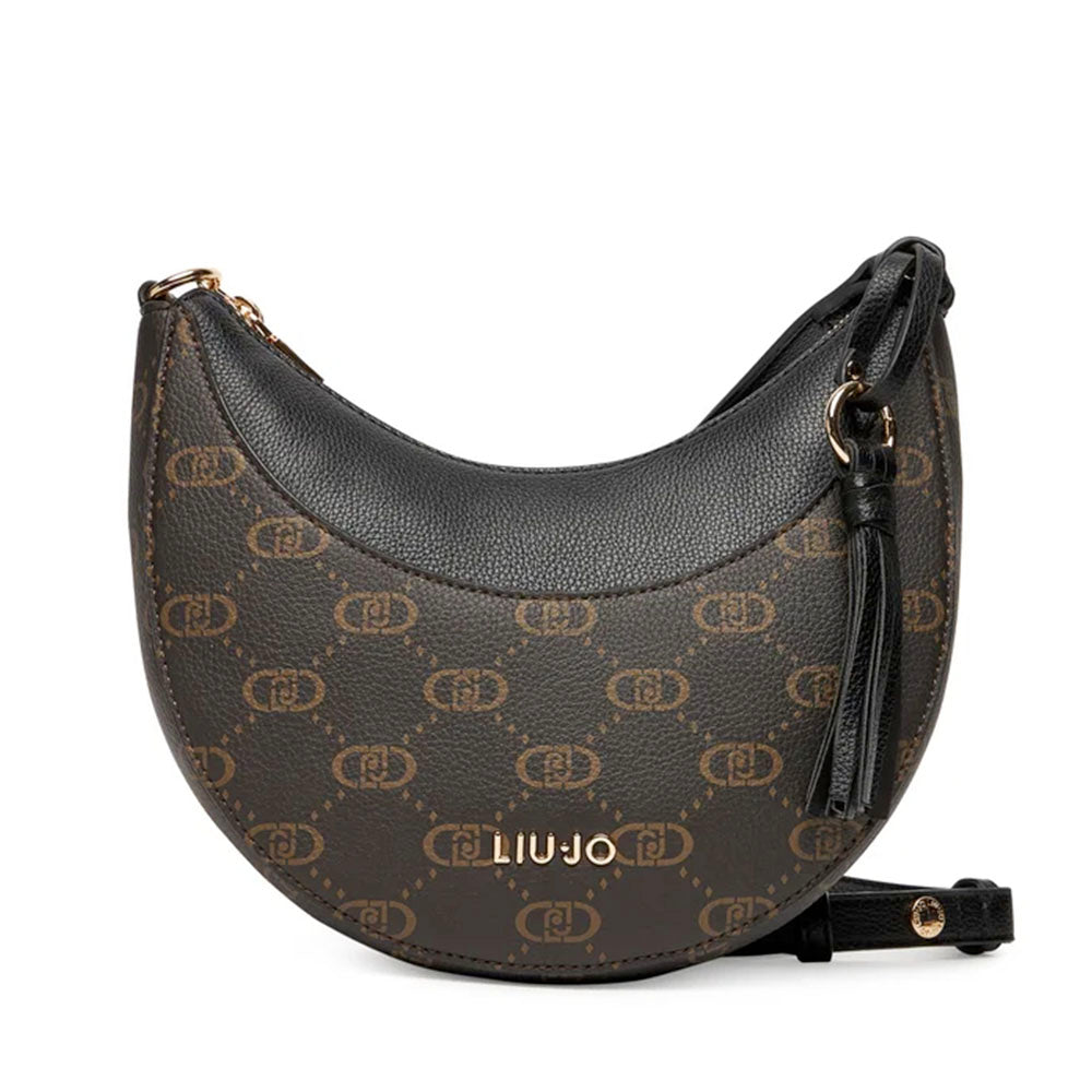 Hobo Bag Media LIU JO Marrone con Logo Monogram e Inserto effetto Bottalato Nero