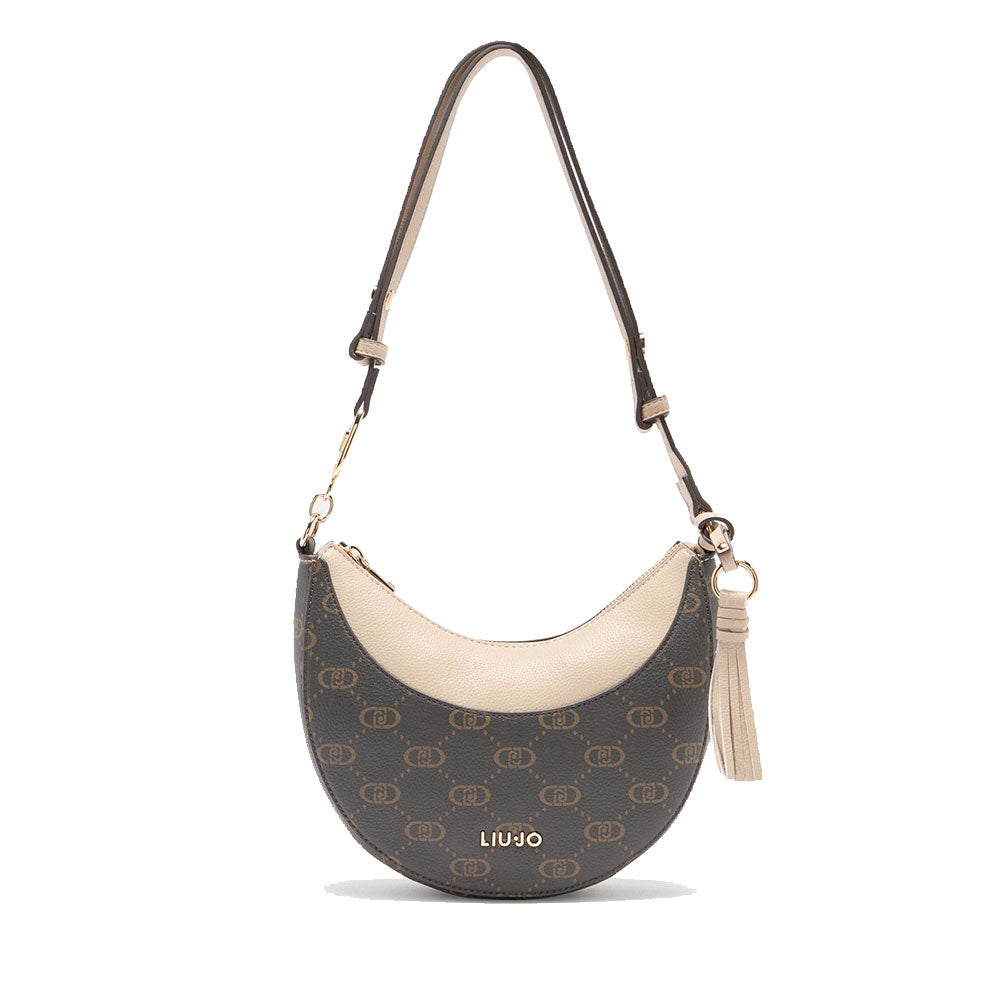 Hobo Bag Media LIU JO Marrone con Logo Monogram e Inserto effetto Bottalato Beige