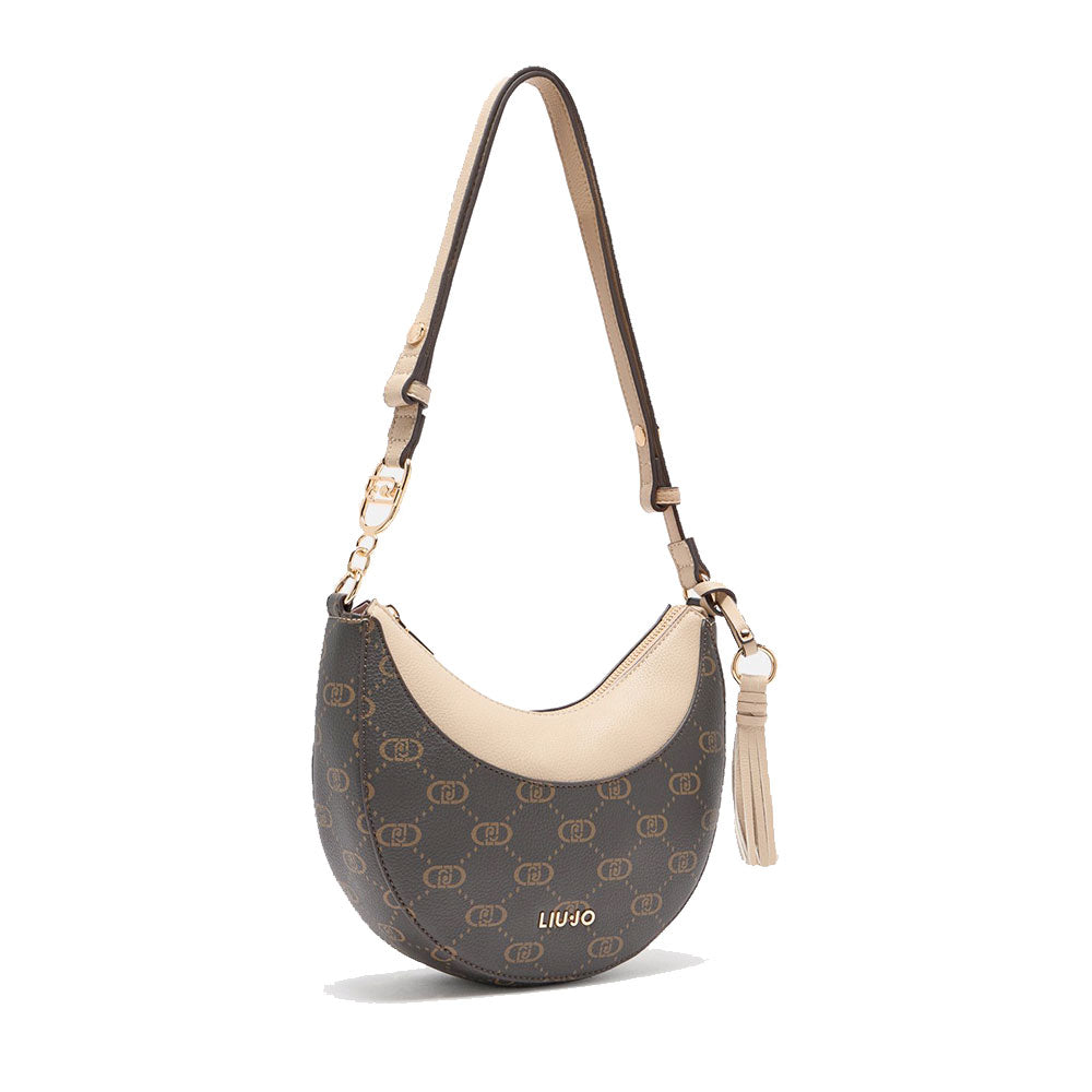 Hobo Bag Media LIU JO Marrone con Logo Monogram e Inserto effetto Bottalato Beige