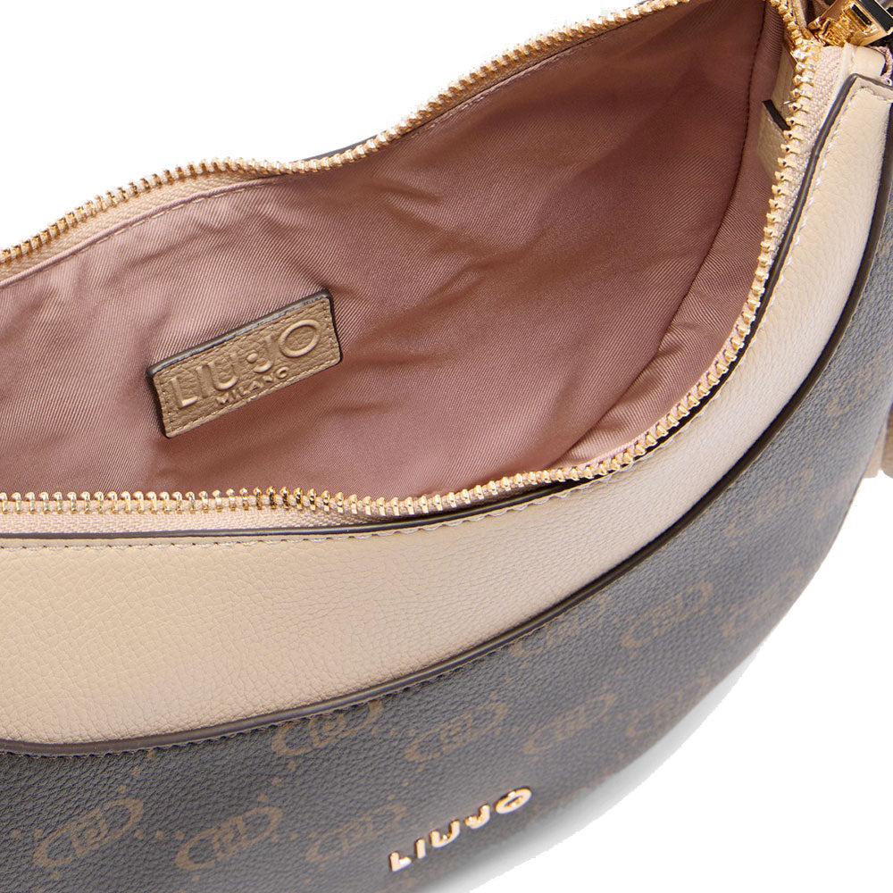 Hobo Bag Media LIU JO Marrone con Logo Monogram e Inserto effetto Bottalato Beige