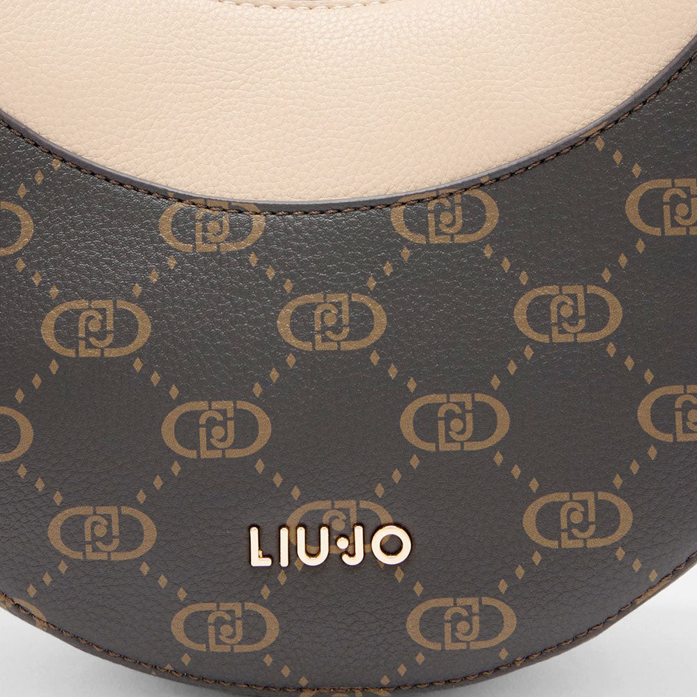 Hobo Bag Media LIU JO Marrone con Logo Monogram e Inserto effetto Bottalato Beige