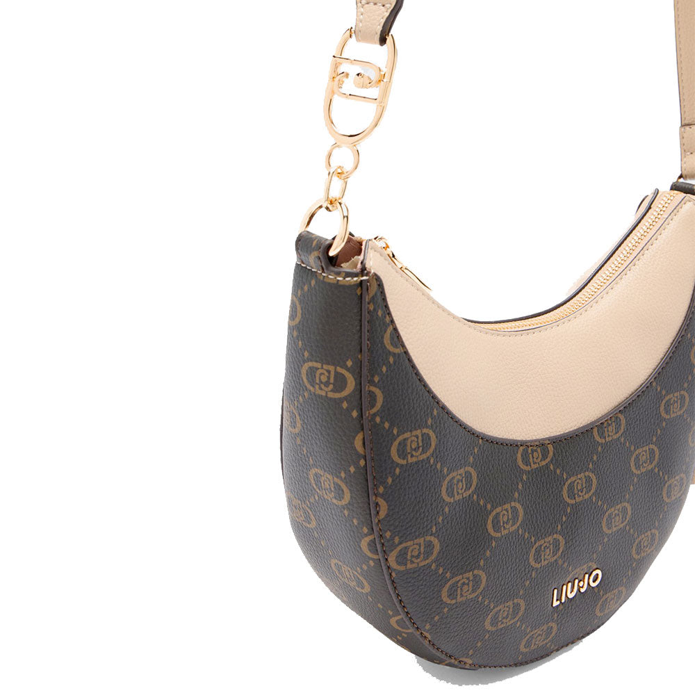 Hobo Bag Media LIU JO Marrone con Logo Monogram e Inserto effetto Bottalato Beige