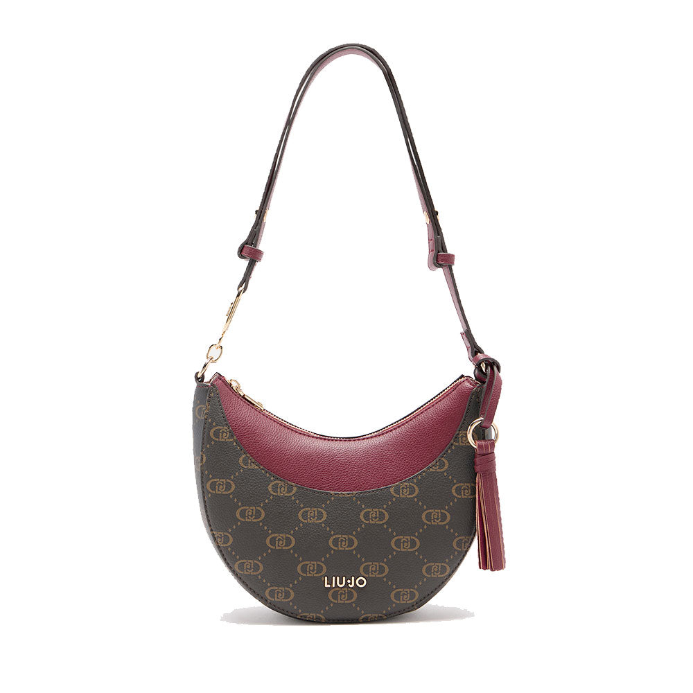 Hobo Bag Media LIU JO Marrone con Logo Monogram e Inserto effetto Bottalato Red Wine