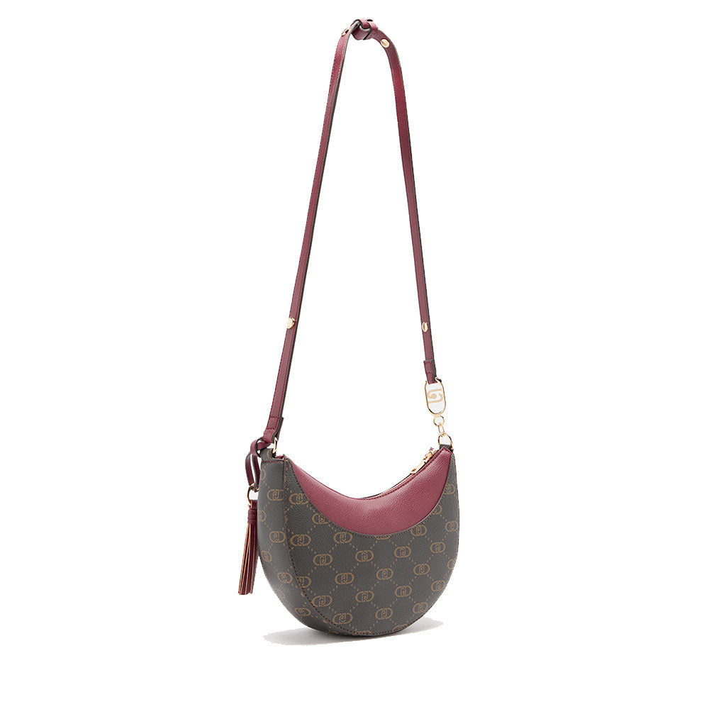 Hobo Bag Media LIU JO Marrone con Logo Monogram e Inserto effetto Bottalato Red Wine