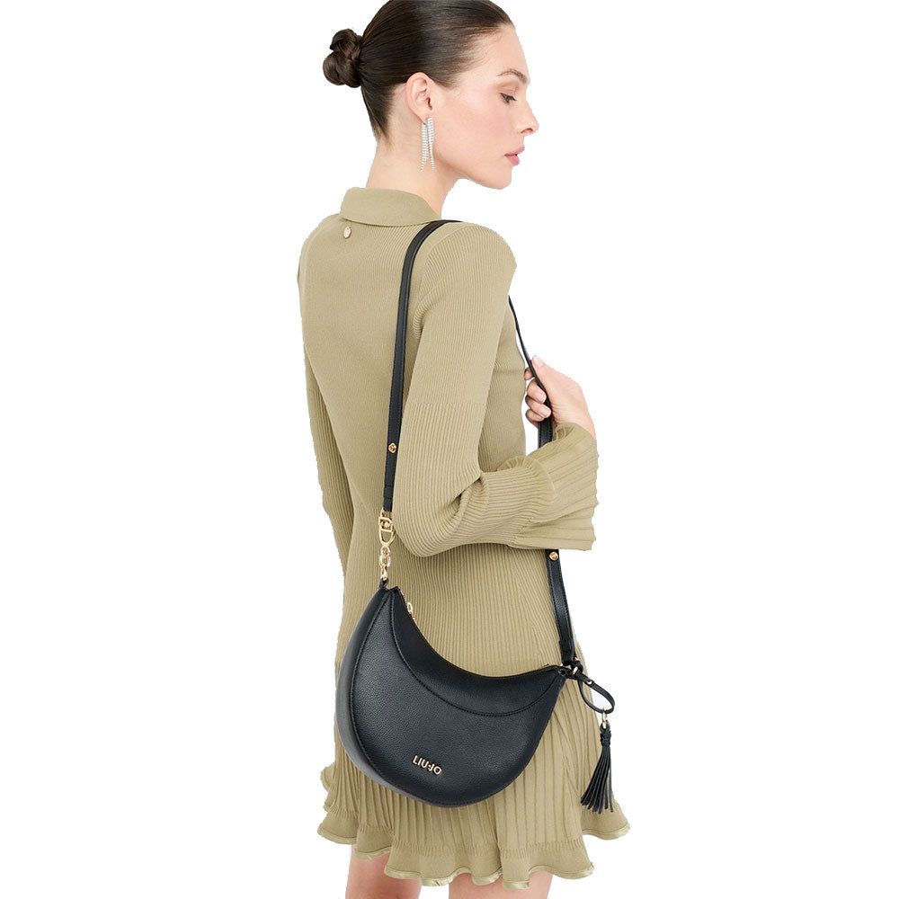 Hobo Bag Media LIU JO effetto Bottalato Nero con Charm
