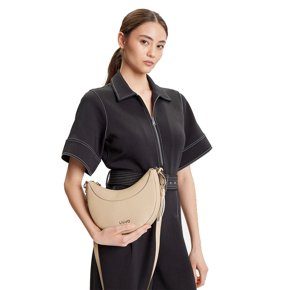 Hobo Bag Media LIU JO effetto Bottalato Beige con Charm