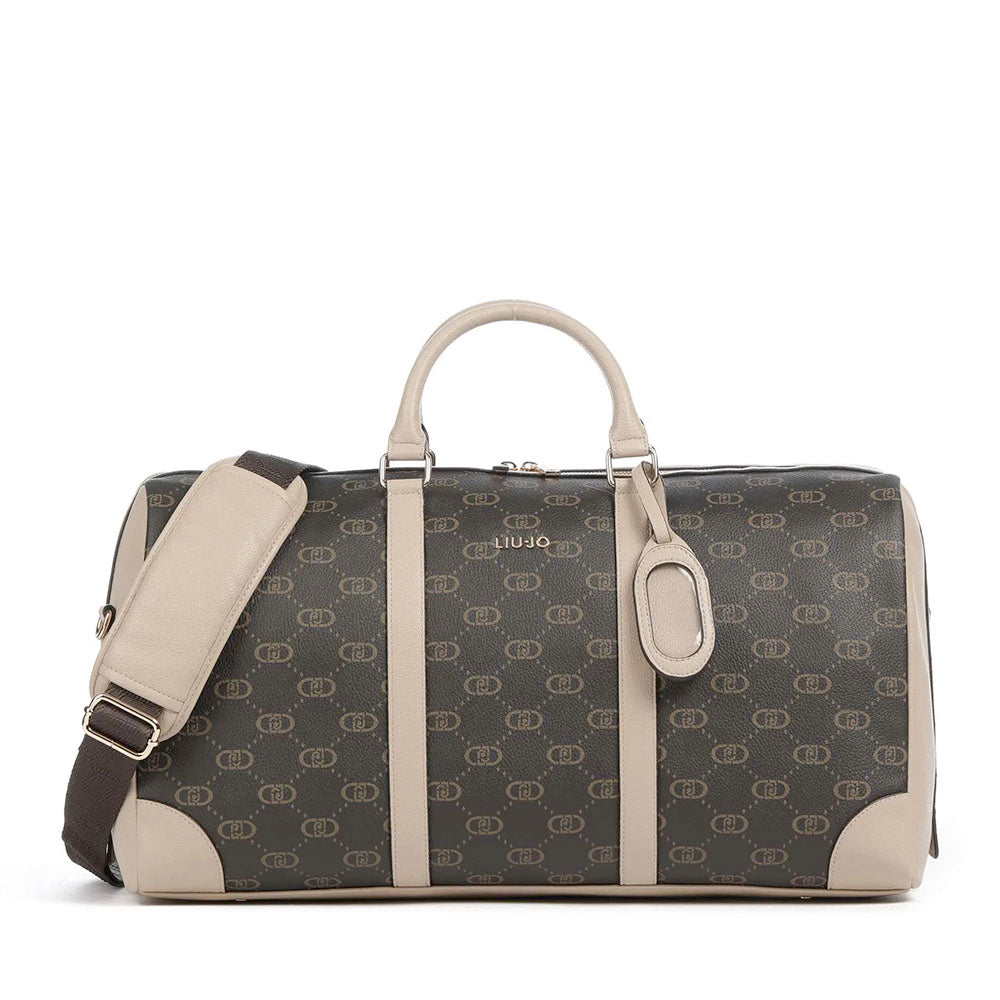 Borsone Donna LIU JO Marrone con Logo Monogram e Inserto effetto Bottalato Beige
