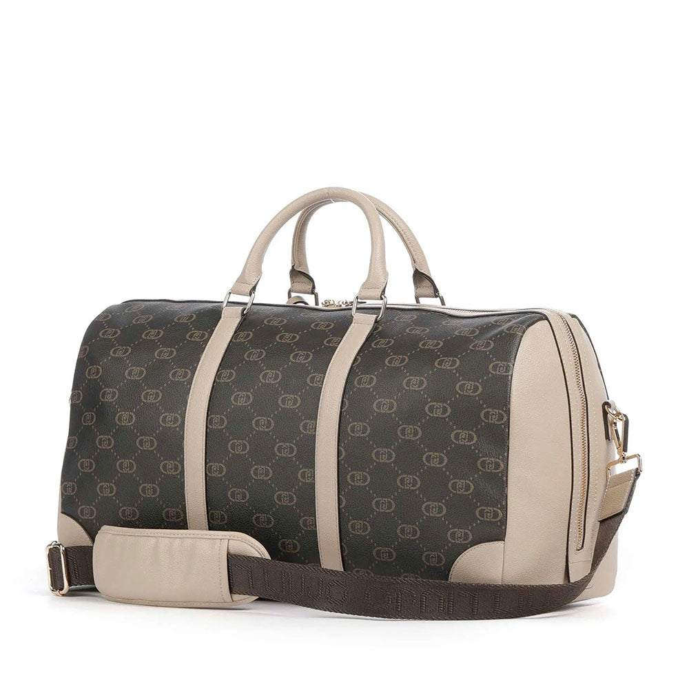 Borsone Donna LIU JO Marrone con Logo Monogram e Inserto effetto Bottalato Beige