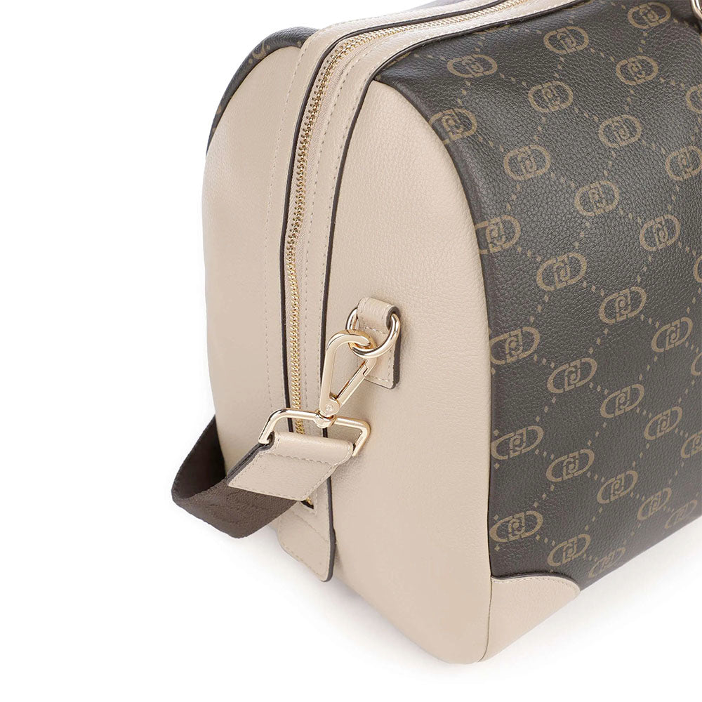 Borsone Donna LIU JO Marrone con Logo Monogram e Inserto effetto Bottalato Beige