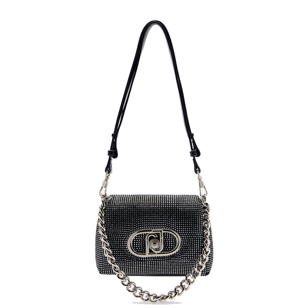 Borsa Donna a Tracolla Piccola LIU JO linea LaPuffy Nera con Strass Argento All Over