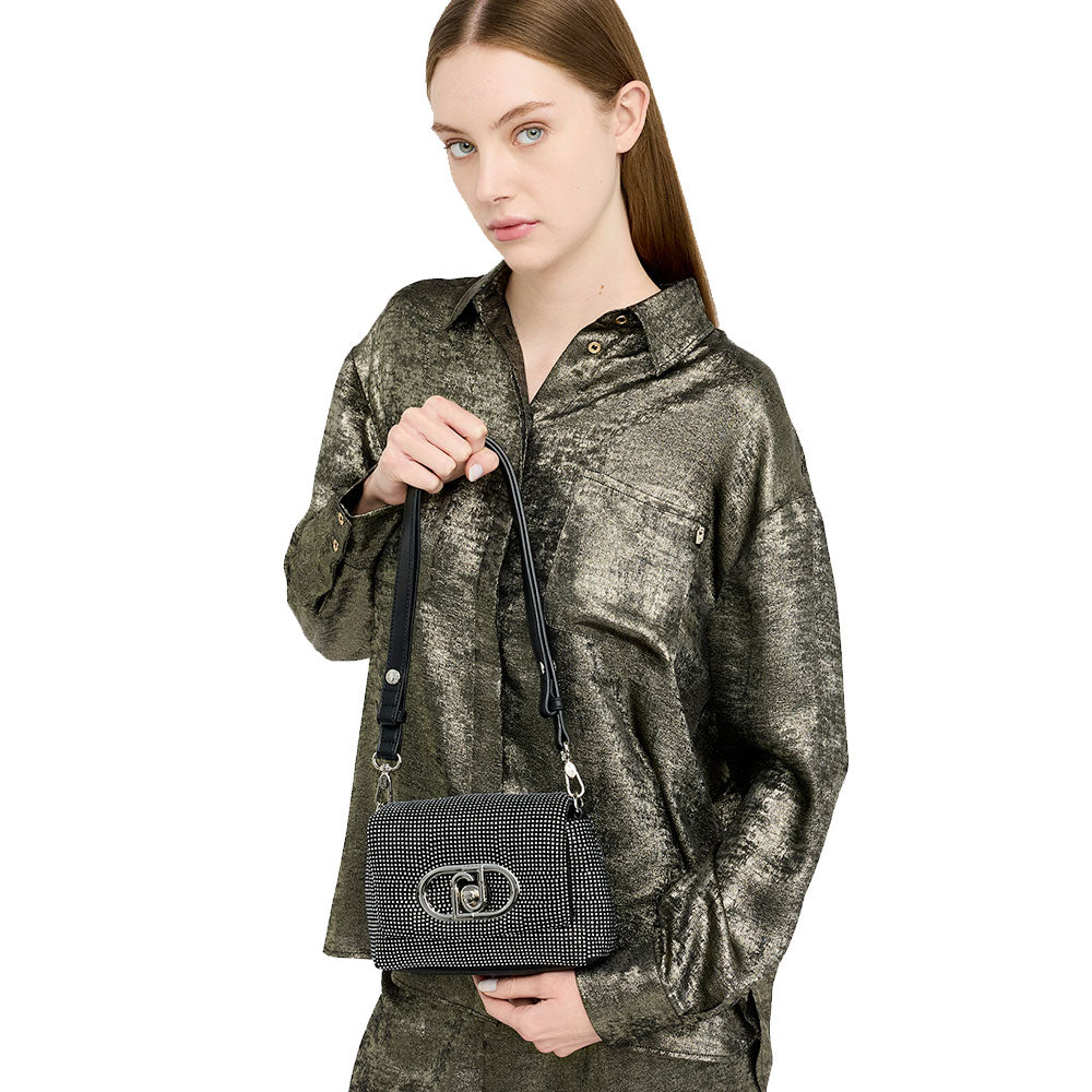 Borsa Donna a Tracolla Piccola LIU JO linea LaPuffy Nera con Strass Argento All Over