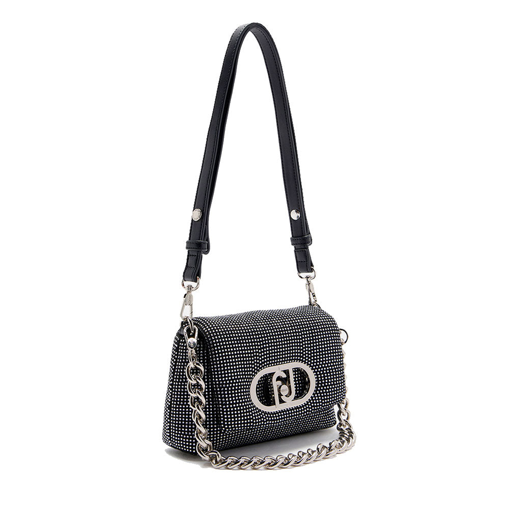 Borsa Donna a Tracolla Piccola LIU JO linea LaPuffy Nera con Strass Argento All Over
