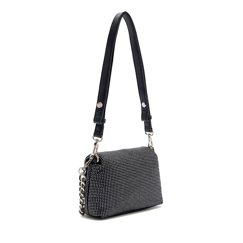 Borsa Donna a Tracolla Piccola LIU JO linea LaPuffy Nera con Strass Argento All Over