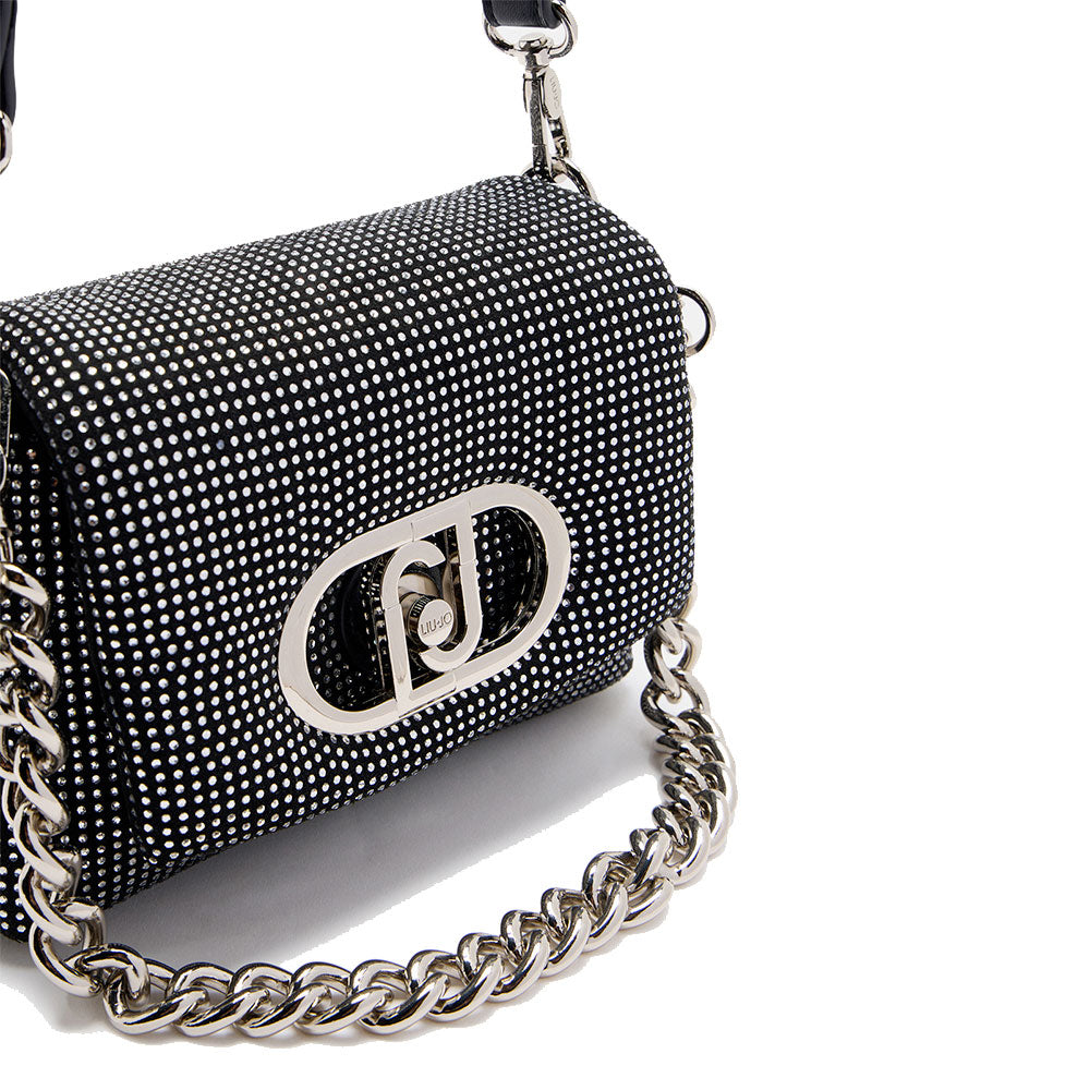 Borsa Donna a Tracolla Piccola LIU JO linea LaPuffy Nera con Strass Argento All Over