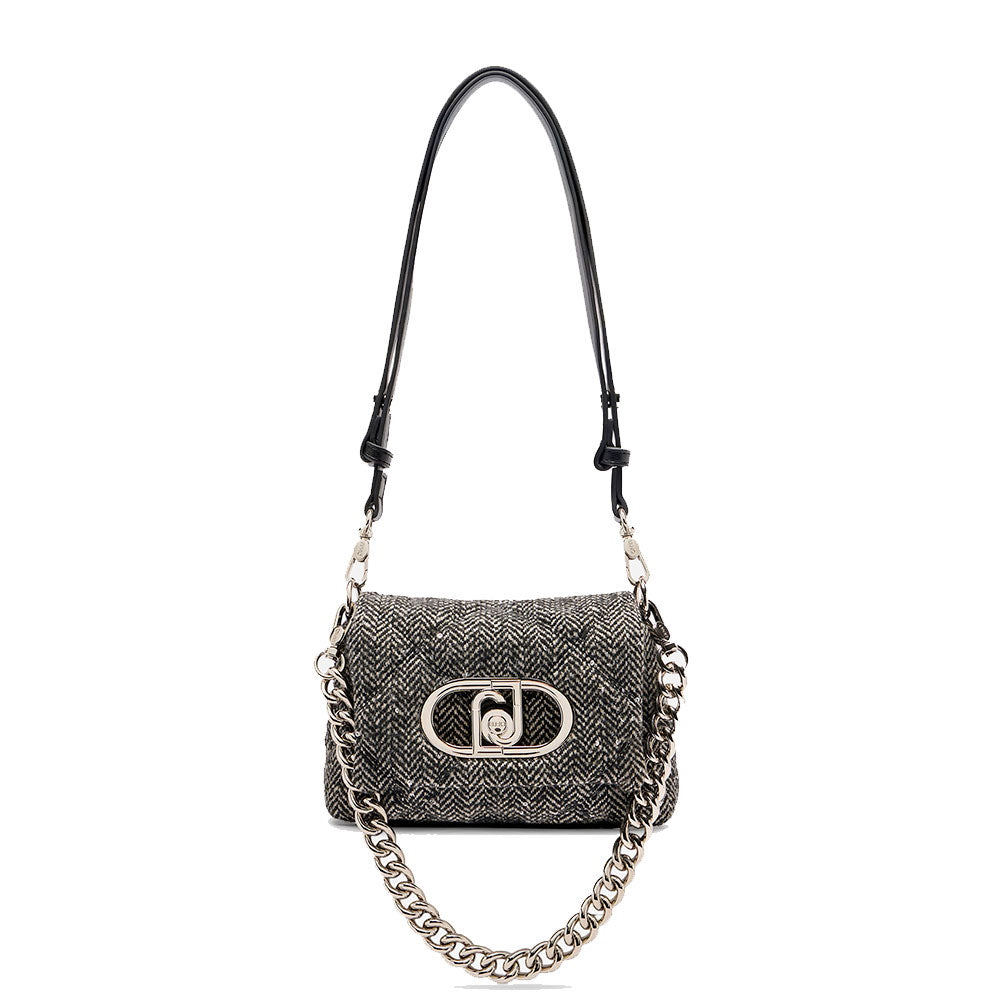 Borsa Donna a Tracolla Piccola LIU JO linea LaPuffy in Tessuto Chevron Nero con Paillettes