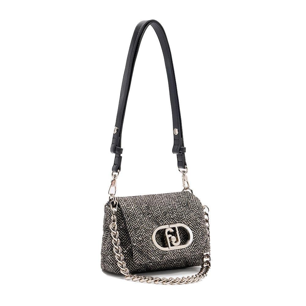 Borsa Donna a Tracolla Piccola LIU JO linea LaPuffy in Tessuto Chevron Nero con Paillettes