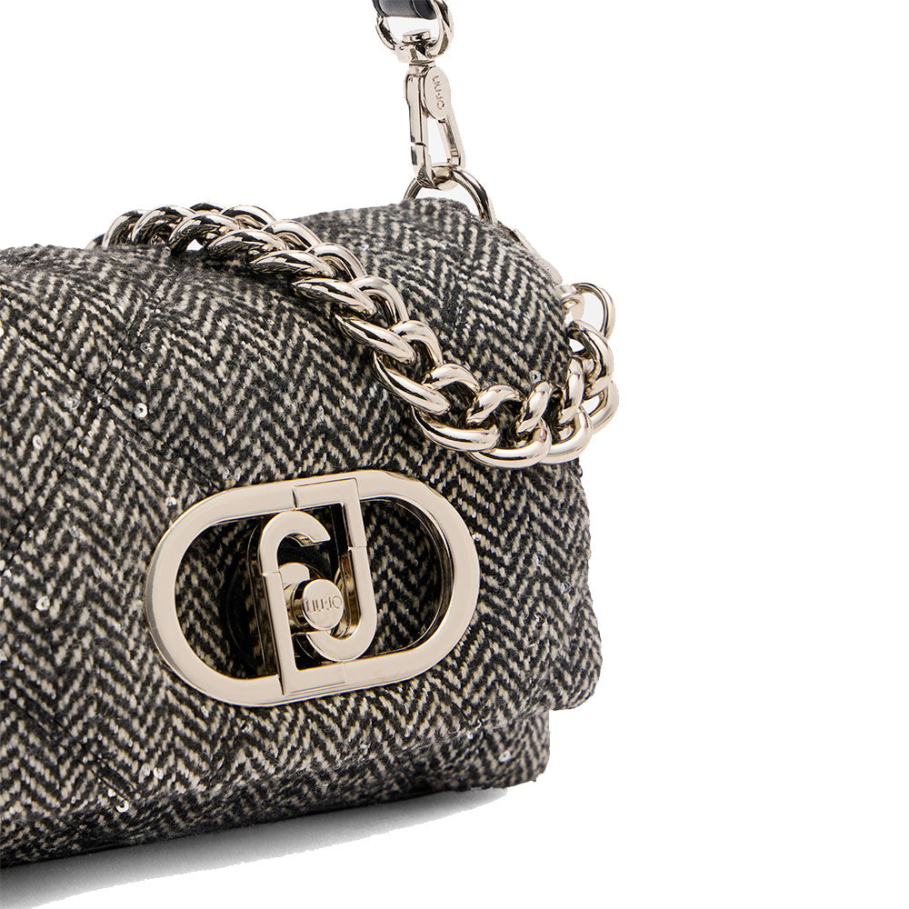 Borsa Donna a Tracolla Piccola LIU JO linea LaPuffy in Tessuto Chevron Nero con Paillettes