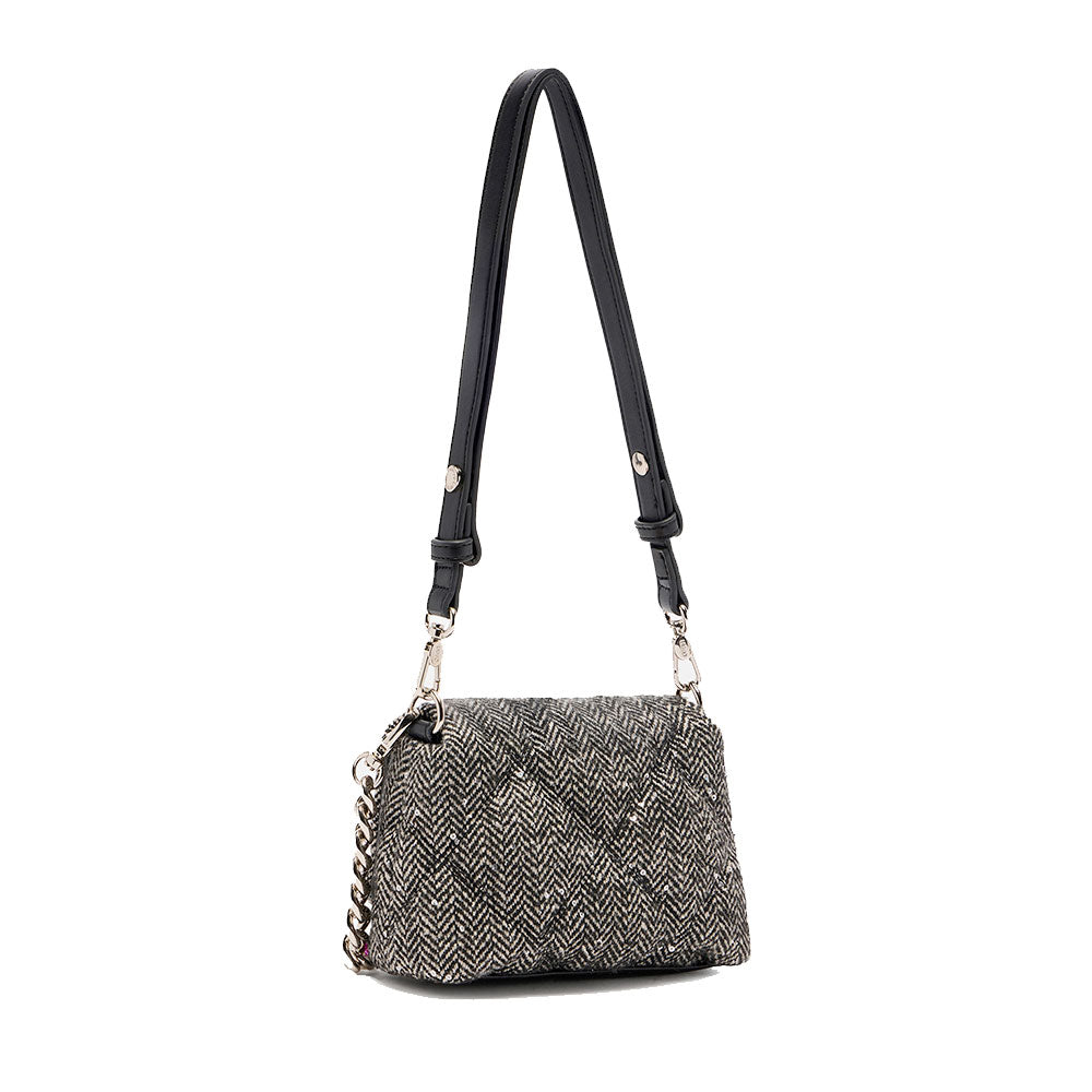 Borsa Donna a Tracolla Piccola LIU JO linea LaPuffy in Tessuto Chevron Nero con Paillettes