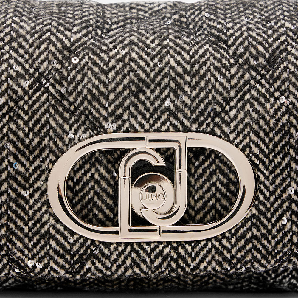 Borsa Donna a Tracolla Piccola LIU JO linea LaPuffy in Tessuto Chevron Nero con Paillettes