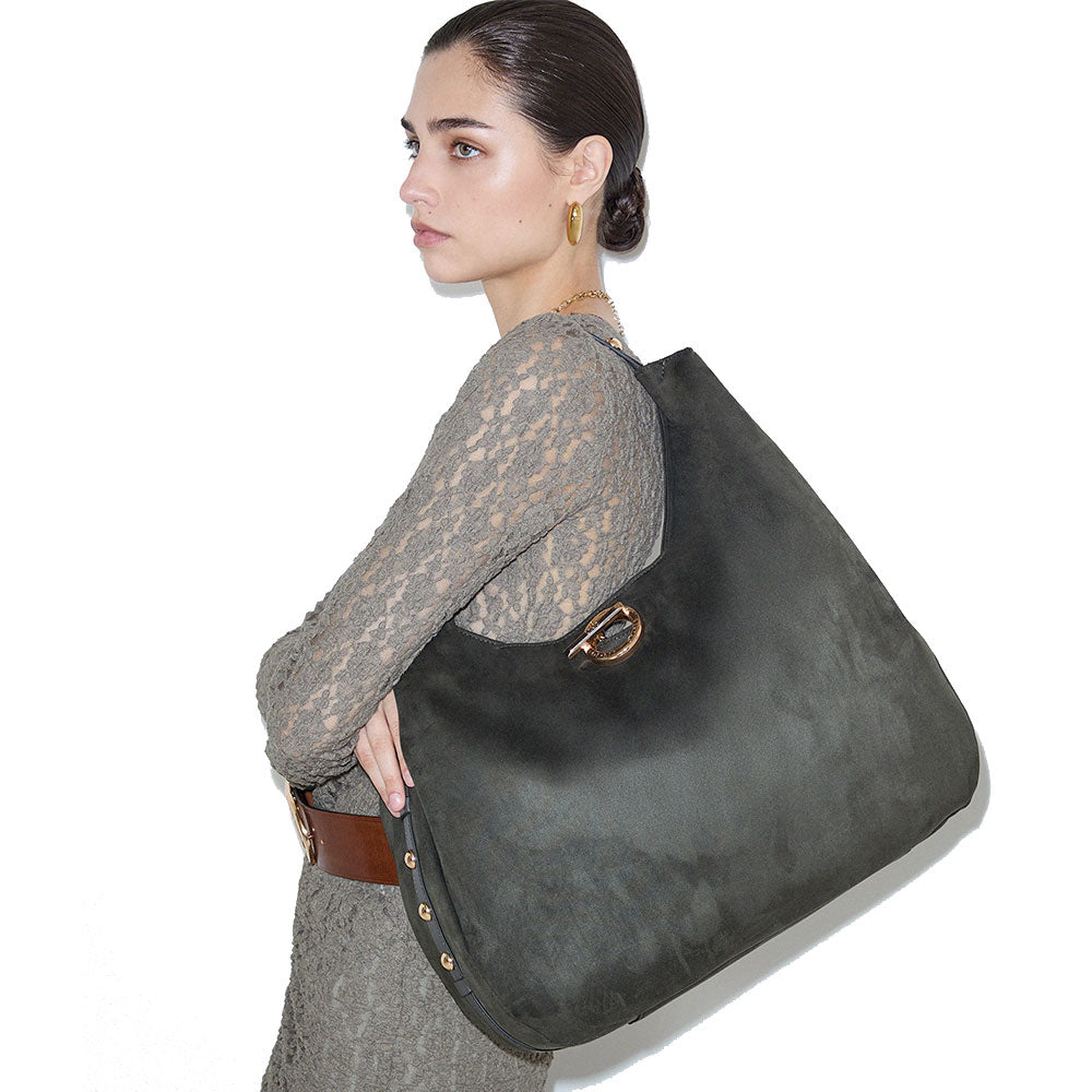 Maxi Hobo Bag Donna LIU JO in Tessuto effetto Camoscio Verde Foresta