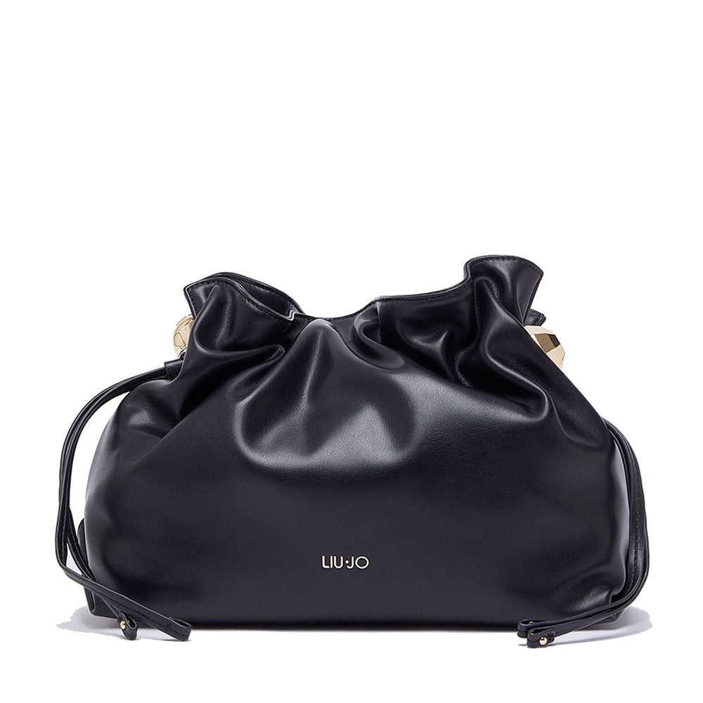 LIU JO Damen-Schultertasche Riccy Medium aus glattem schwarzem Kunstleder