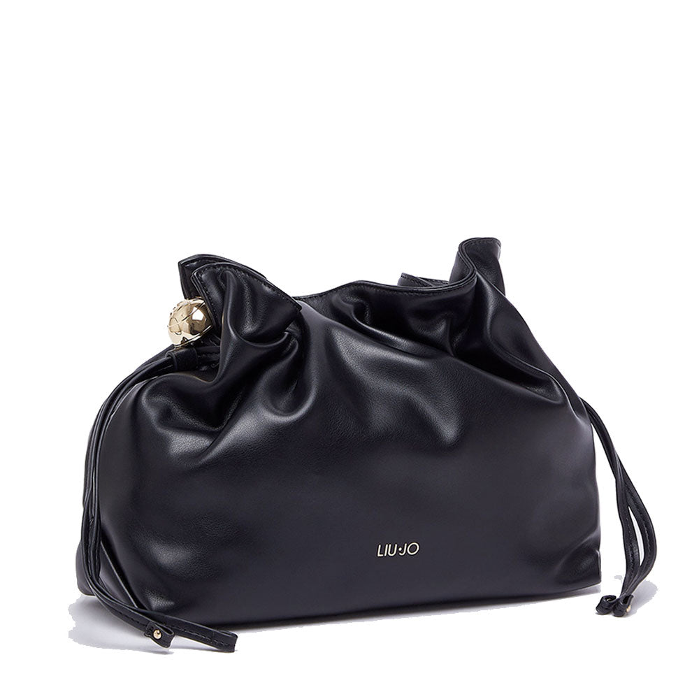 LIU JO Damen-Schultertasche Riccy Medium aus glattem schwarzem Kunstleder