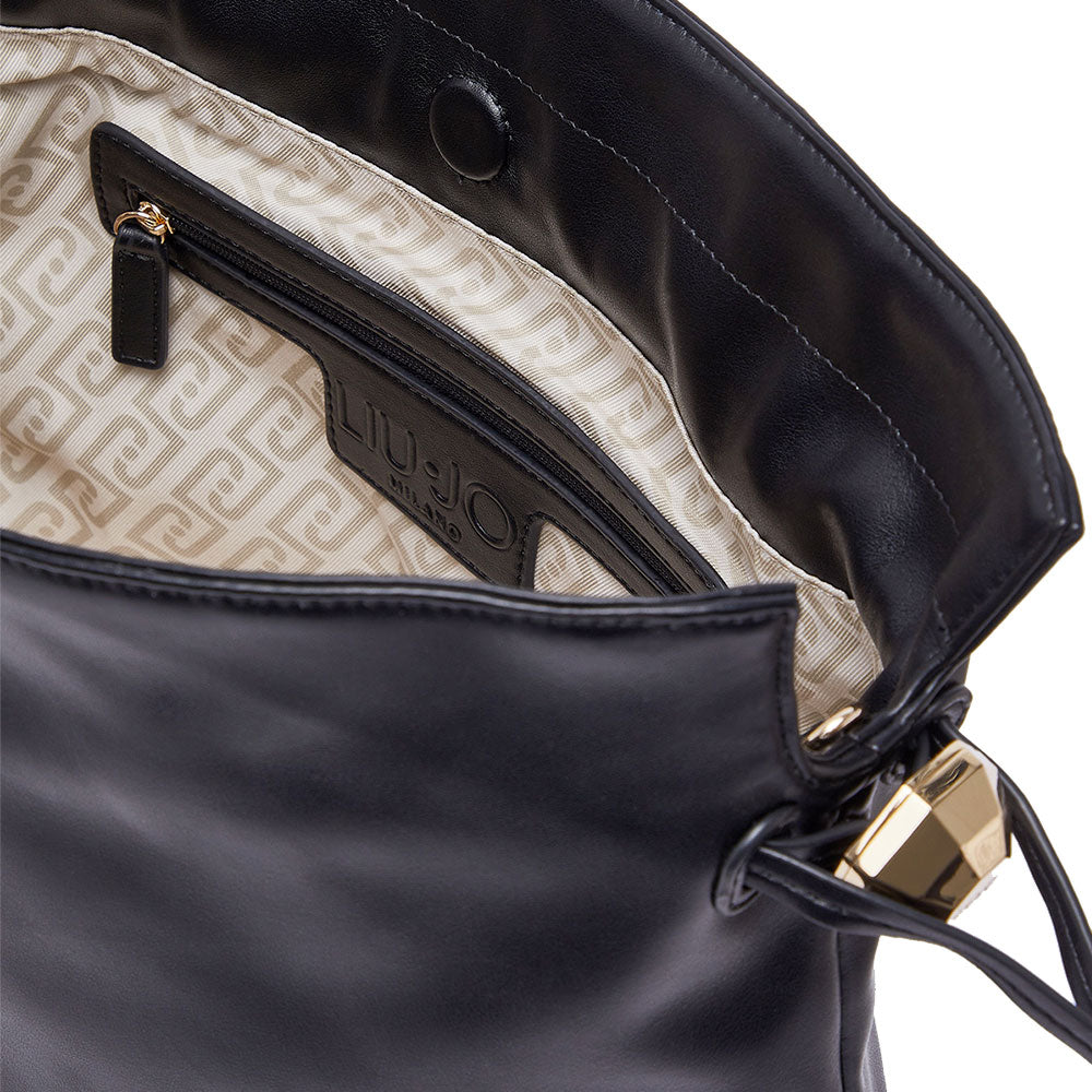 LIU JO Damen-Schultertasche Riccy Medium aus glattem schwarzem Kunstleder