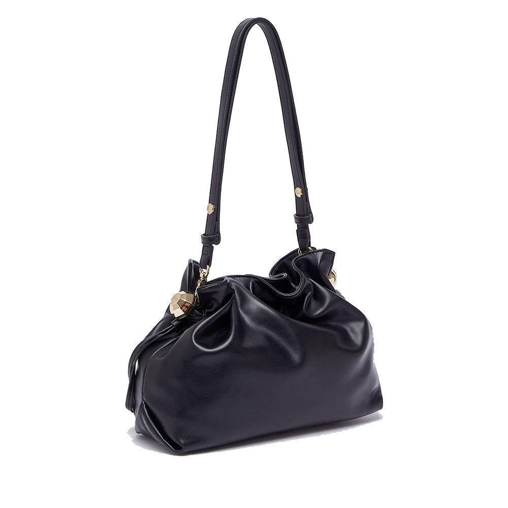 LIU JO Damen-Schultertasche Riccy Medium aus glattem schwarzem Kunstleder