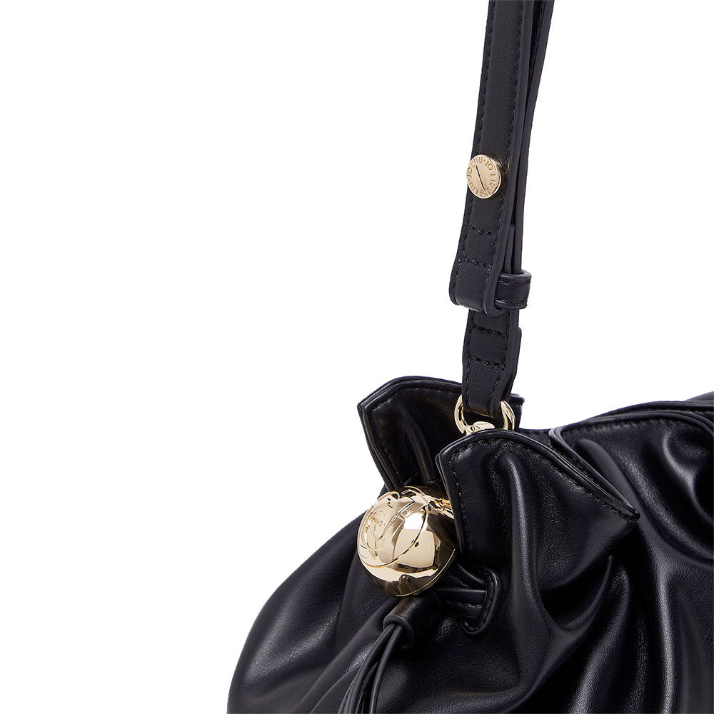 LIU JO Damen-Schultertasche Riccy Medium aus glattem schwarzem Kunstleder