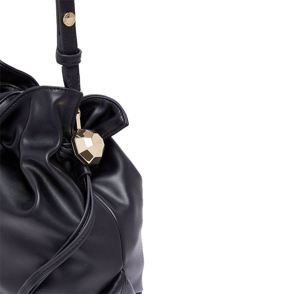 LIU JO Damen-Schultertasche Riccy Medium aus glattem schwarzem Kunstleder