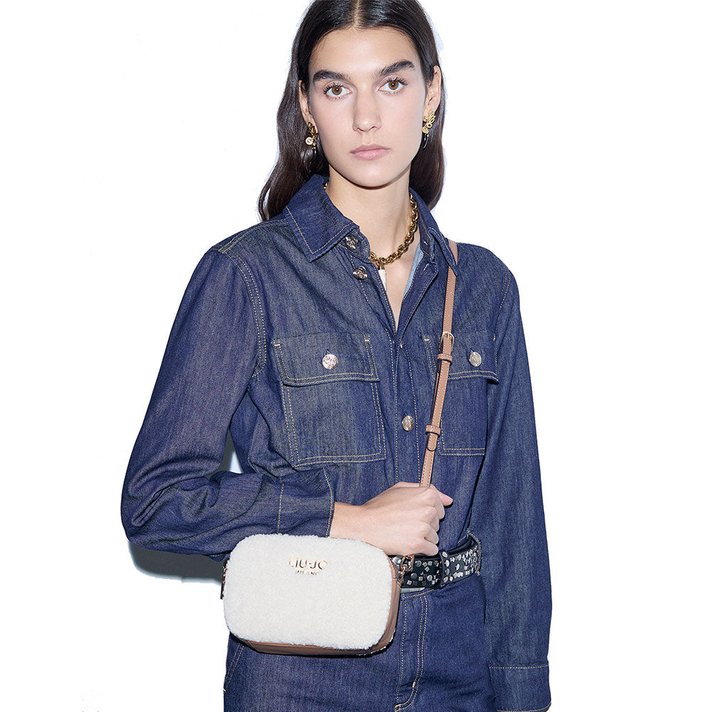 Borsa Donna a Tracolla Small LIU JO in Tessuto effetto Teddy color Crema