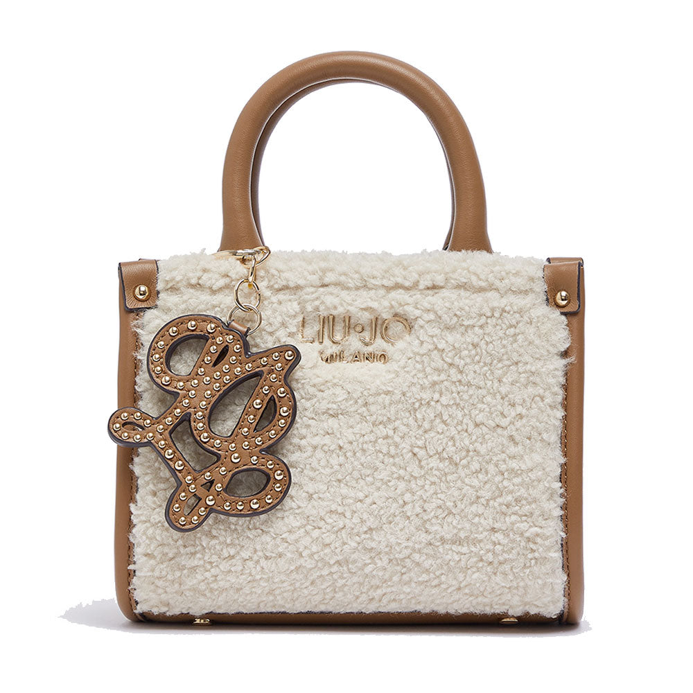 Borsa Donna a Mano Mini LIU JO in Tessuto effetto Teddy color Crema