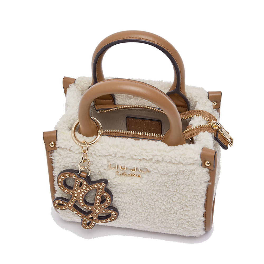 Borsa Donna a Mano Mini LIU JO in Tessuto effetto Teddy color Crema