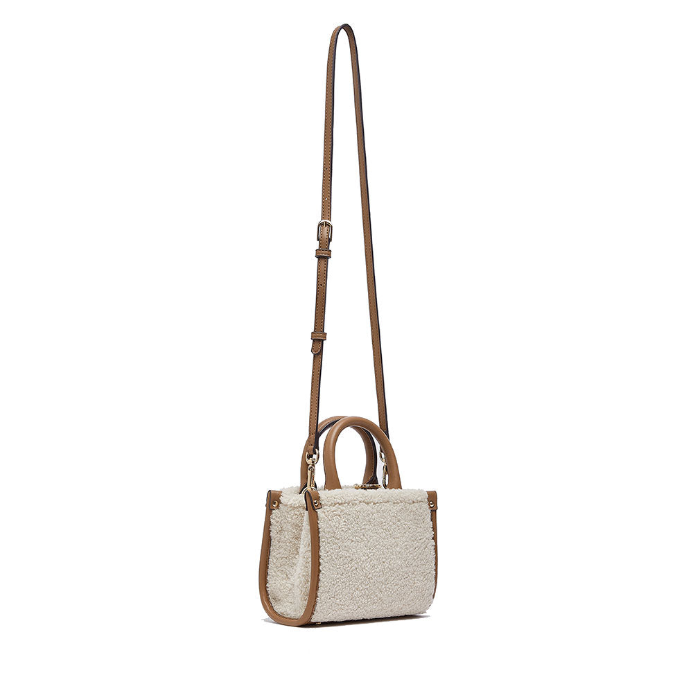 Borsa Donna a Mano Mini LIU JO in Tessuto effetto Teddy color Crema