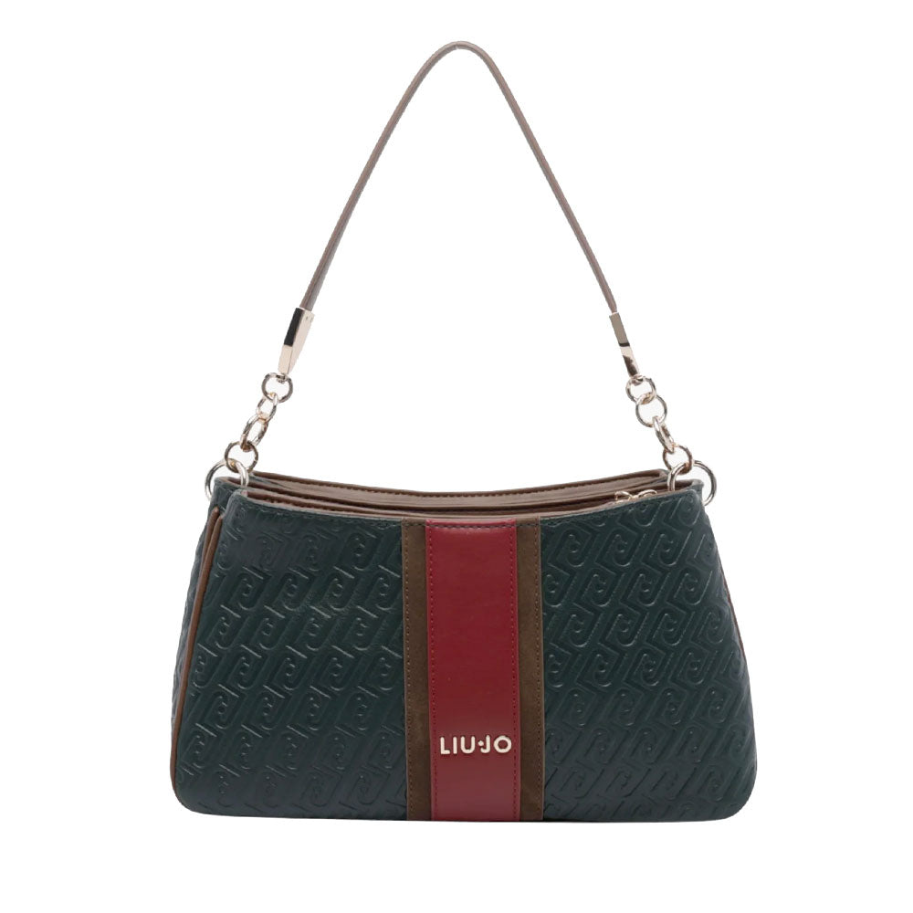 LIU JO Damen Schultertasche in Waldgrün mit durchgehend geprägtem Logo