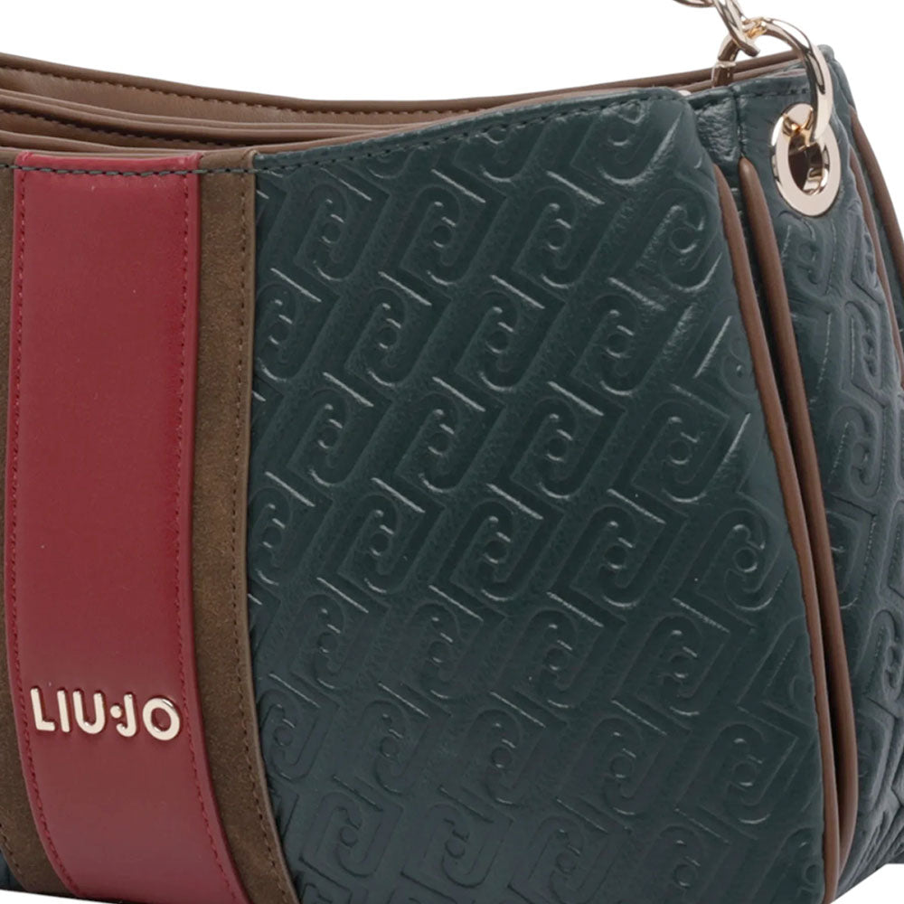 LIU JO Damen Schultertasche in Waldgrün mit durchgehend geprägtem Logo