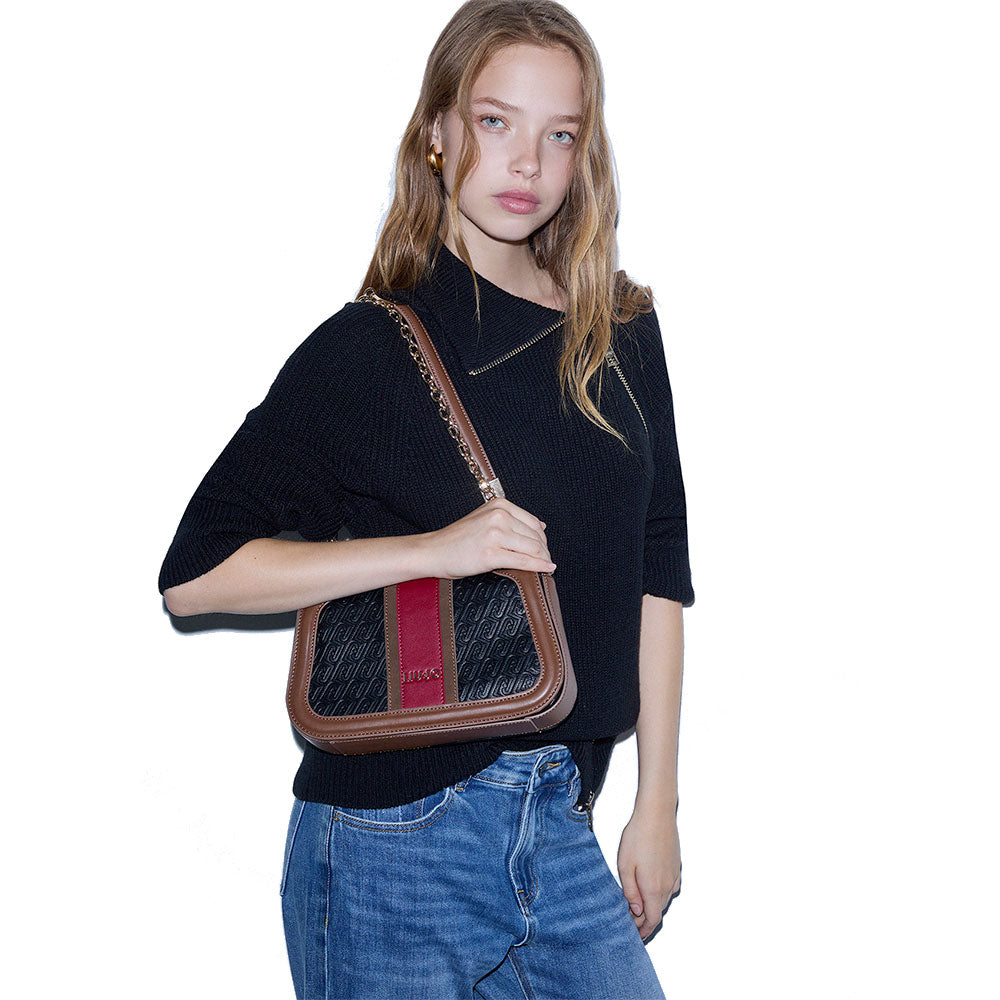 Borsa Donna a Tracolla LIU JO Nera con Logo Embossed All Over