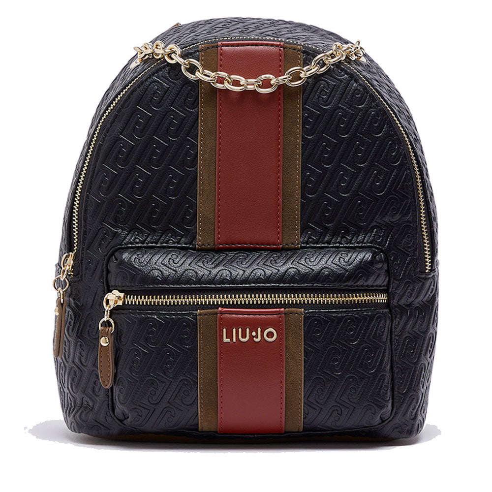 Zaino Donna LIU JO in Ecopelle Nera con Logo Embossed All Over