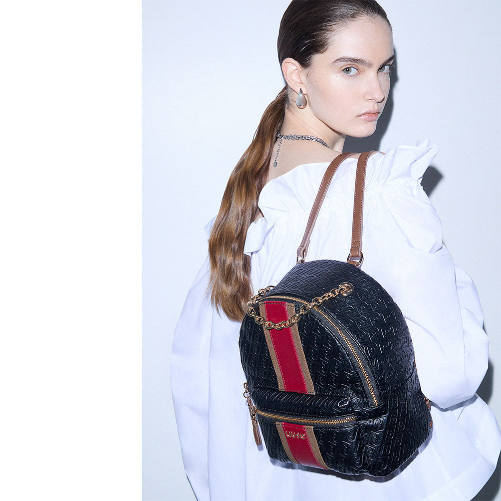 Zaino Donna LIU JO in Ecopelle Nera con Logo Embossed All Over