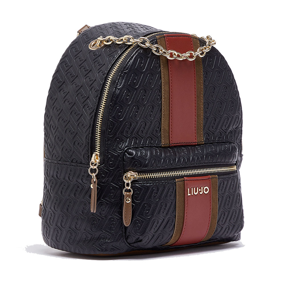 Zaino Donna LIU JO in Ecopelle Nera con Logo Embossed All Over