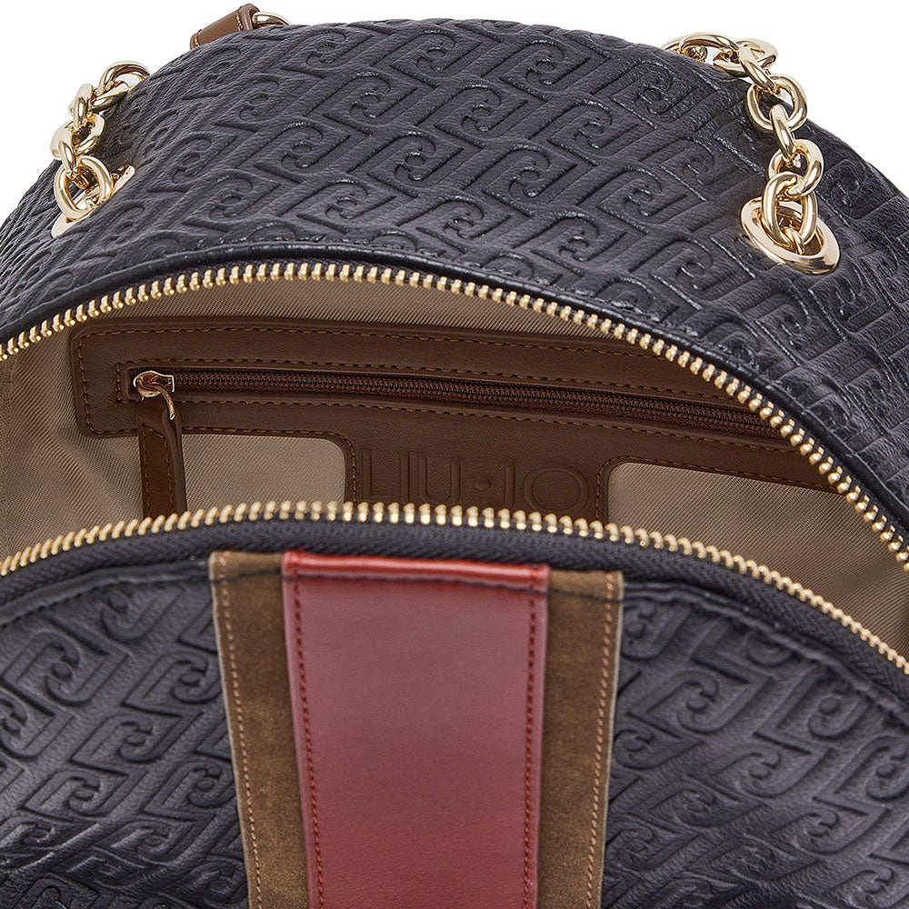 Zaino Donna LIU JO in Ecopelle Nera con Logo Embossed All Over