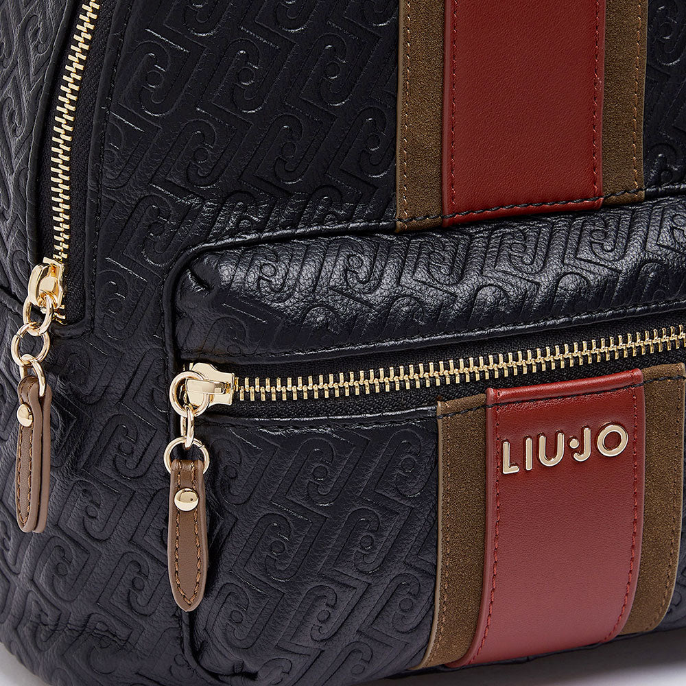 Zaino Donna LIU JO in Ecopelle Nera con Logo Embossed All Over