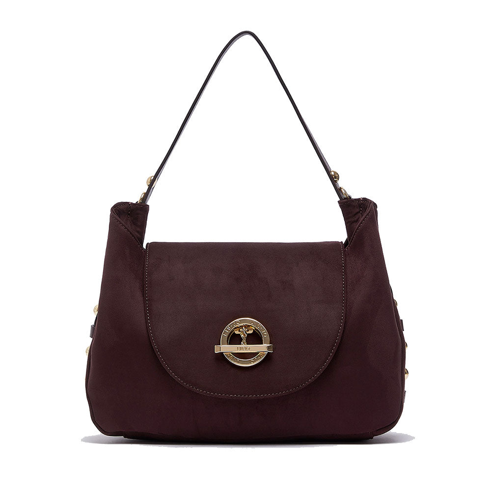 Borsa Donna a Spalla Media LIU JO in Tessuto effetto Camoscio color Melanzana